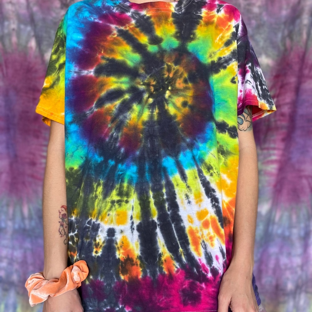 Rainbow & Black Spiral Tie Dye Shirt